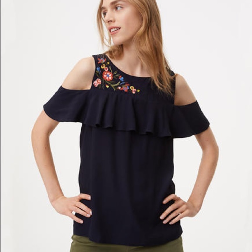 NWT LOFT Embroidered Cold Shoulder Blouse